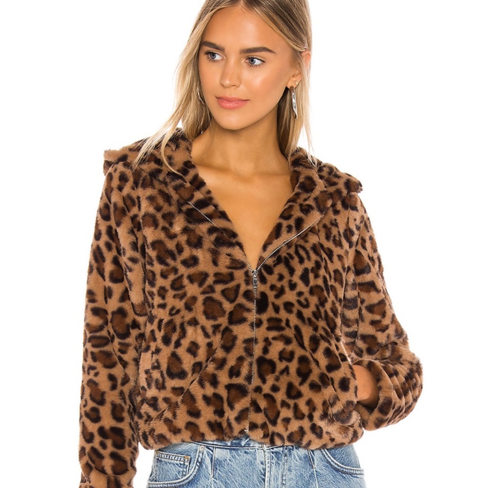 Leopard Faux Fur Hoodie Crop Jacket Hoodie XS - Picture 1 of 14